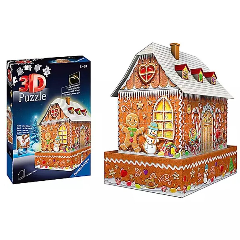 Ravensburger 3D Gingerbread House Puzzle - Brown, White, Red, Green, Yellow